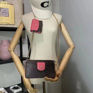 Coach C3328 Poppy Crossbody With Card Case In Signature Canvas Im/Brown/Watermel